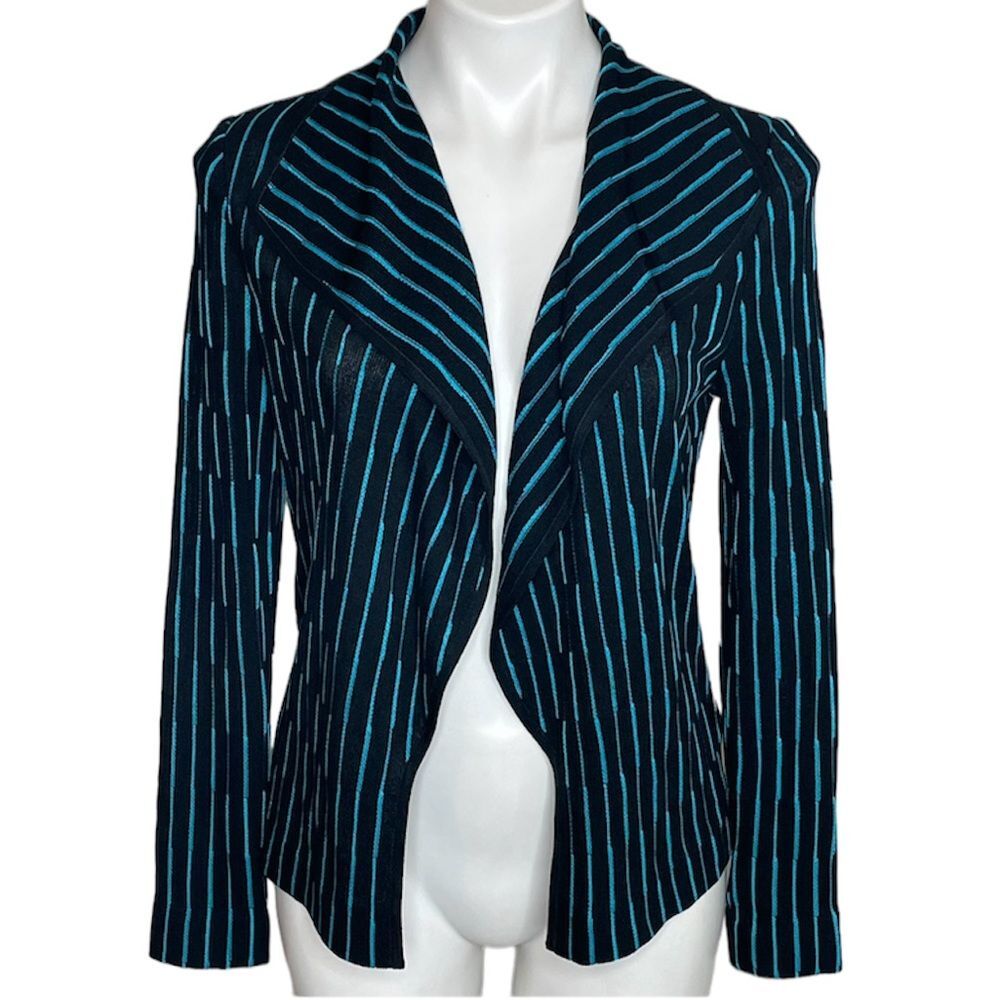 Ming Wang Black Stripe Waterfall Cardigan Size Small